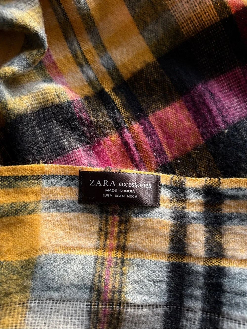 Zara Plaid Yellow, Pink & Black Blanket Scarf